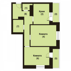 Двухкомнатная квартира 57.4 м²