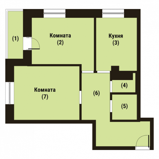 Двухкомнатная квартира 58.8 м²