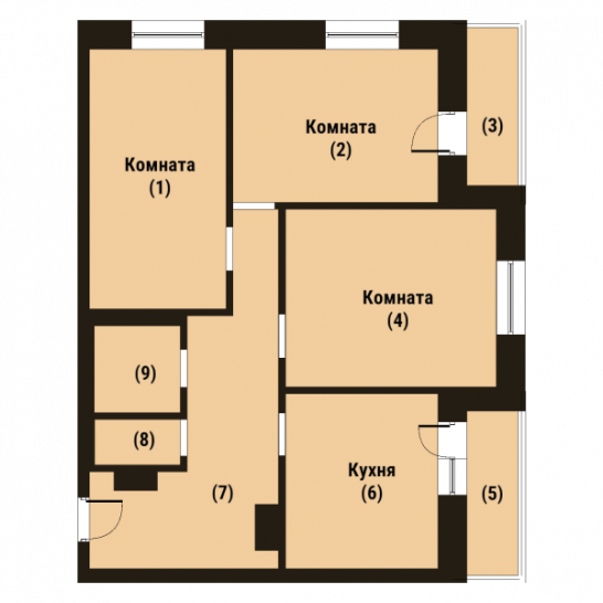 Трёхкомнатная квартира 78.2 м²