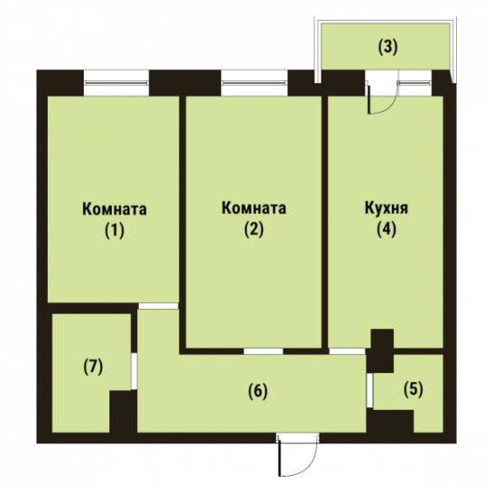 Двухкомнатная квартира 62.3 м²