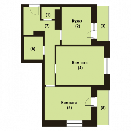Двухкомнатная квартира 58 м²
