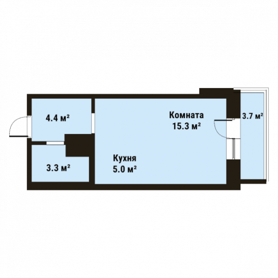 Студия 28.1 м²